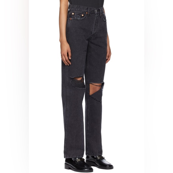 Re/Done High Rise Black Distressed Jeans - Picture 4 of 6